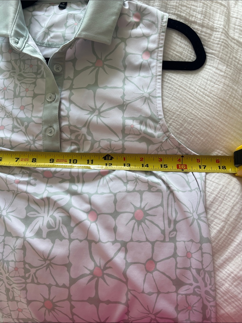 Bad Birdie Womens Sleeveless Golf Polo Green White Floral Peony Print Size M - Picture 6 of 7